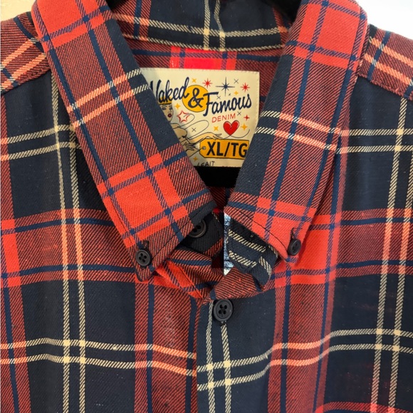 Naked & Famous Red and Navy Plaid Shirt - Picture 3 of 3